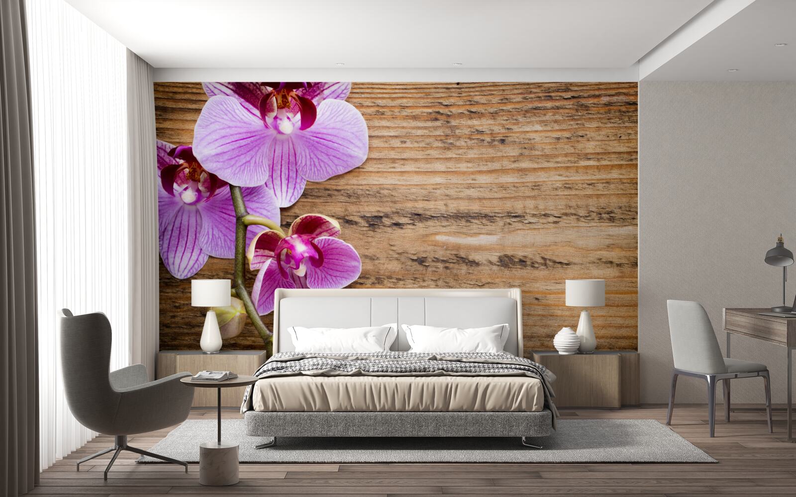 Fototapeta orgovánová orchidea na kmeni stromu