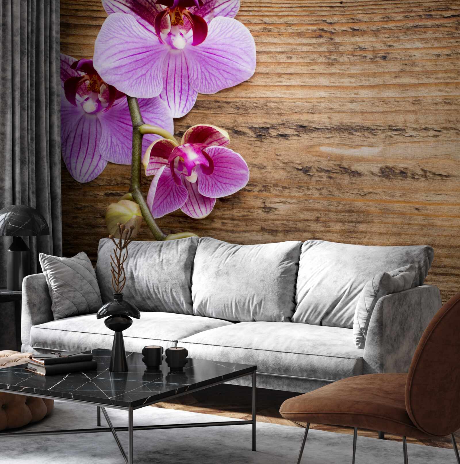 Fototapeta orgovánová orchidea na kmeni stromu