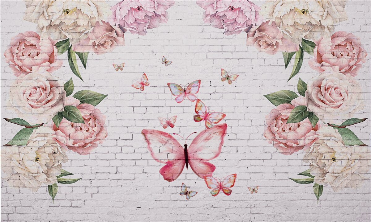 Fototapeta motýľ zdobený kvetmi, vyrobený zo šifónu