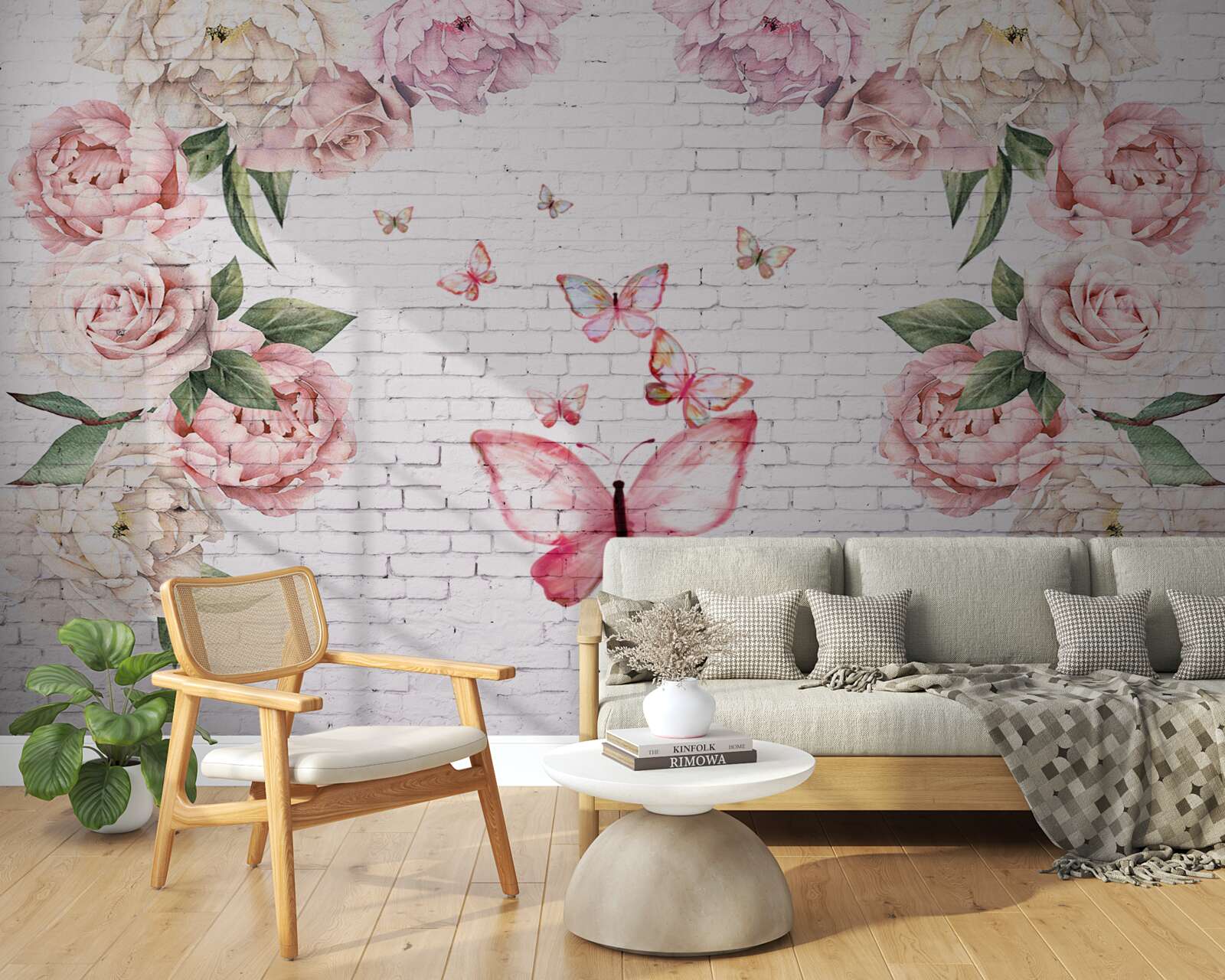 Fototapeta motýľ zdobený kvetmi, vyrobený zo šifónu