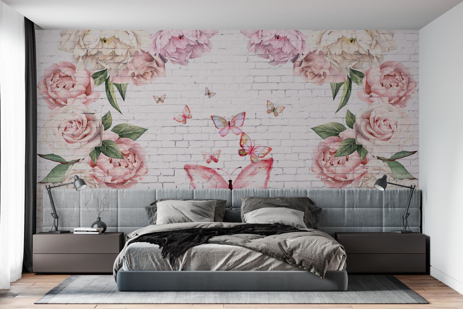 Fototapeta motýľ zdobený kvetmi, vyrobený zo šifónu