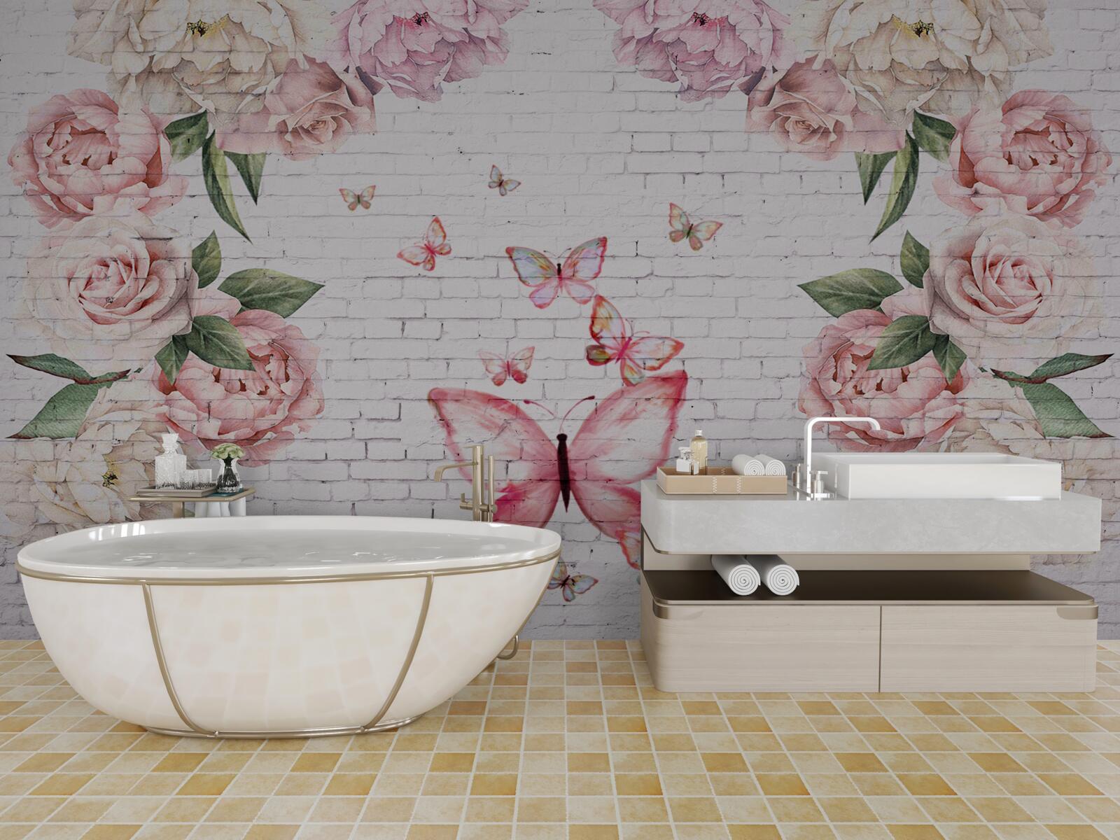 Fototapeta motýľ zdobený kvetmi, vyrobený zo šifónu