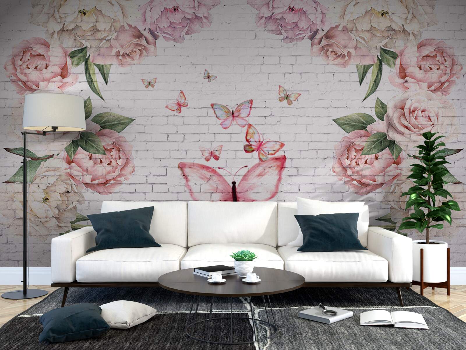 Fototapeta motýľ zdobený kvetmi, vyrobený zo šifónu