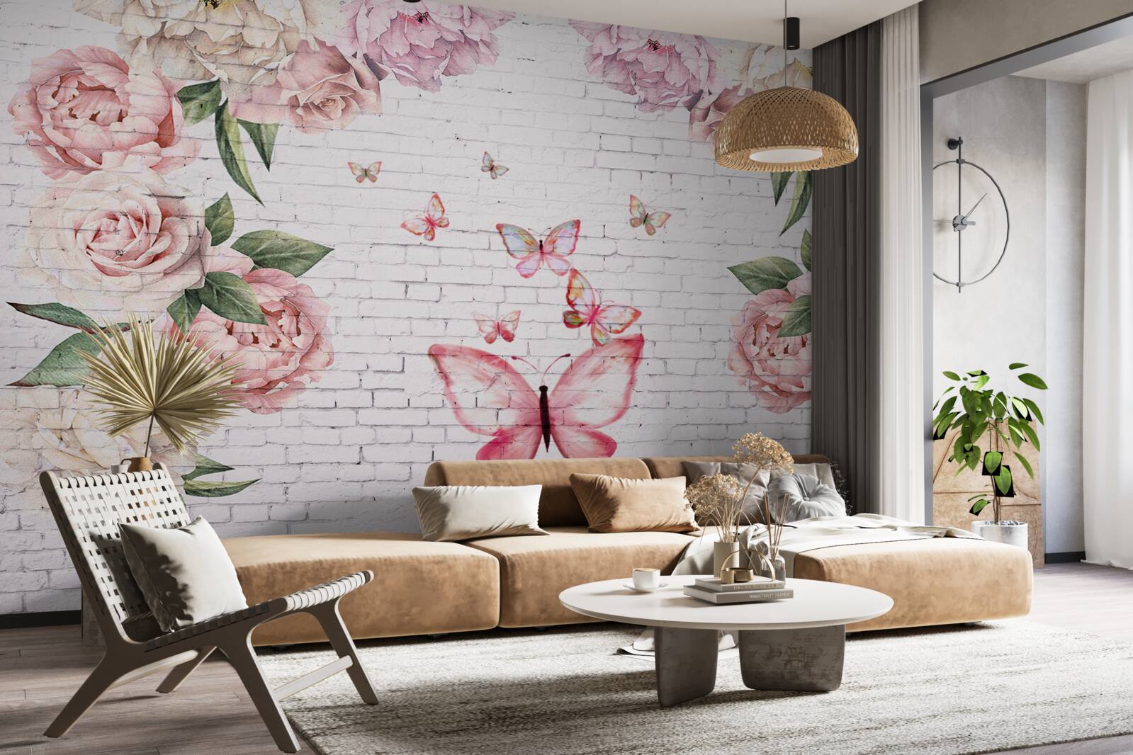 Fototapeta motýľ zdobený kvetmi, vyrobený zo šifónu