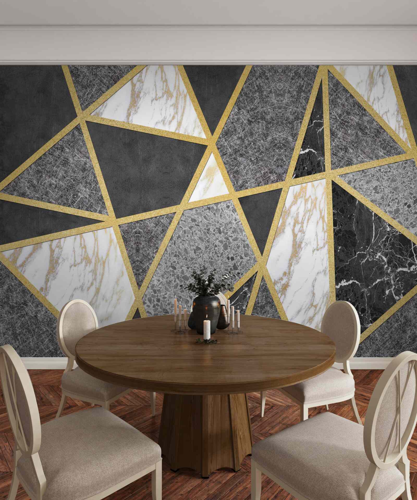 Fototapeta čiernobiela mozaika so zlatými akcentmi