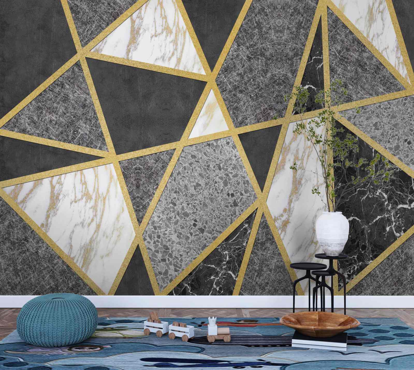 Fototapeta čiernobiela mozaika so zlatými akcentmi