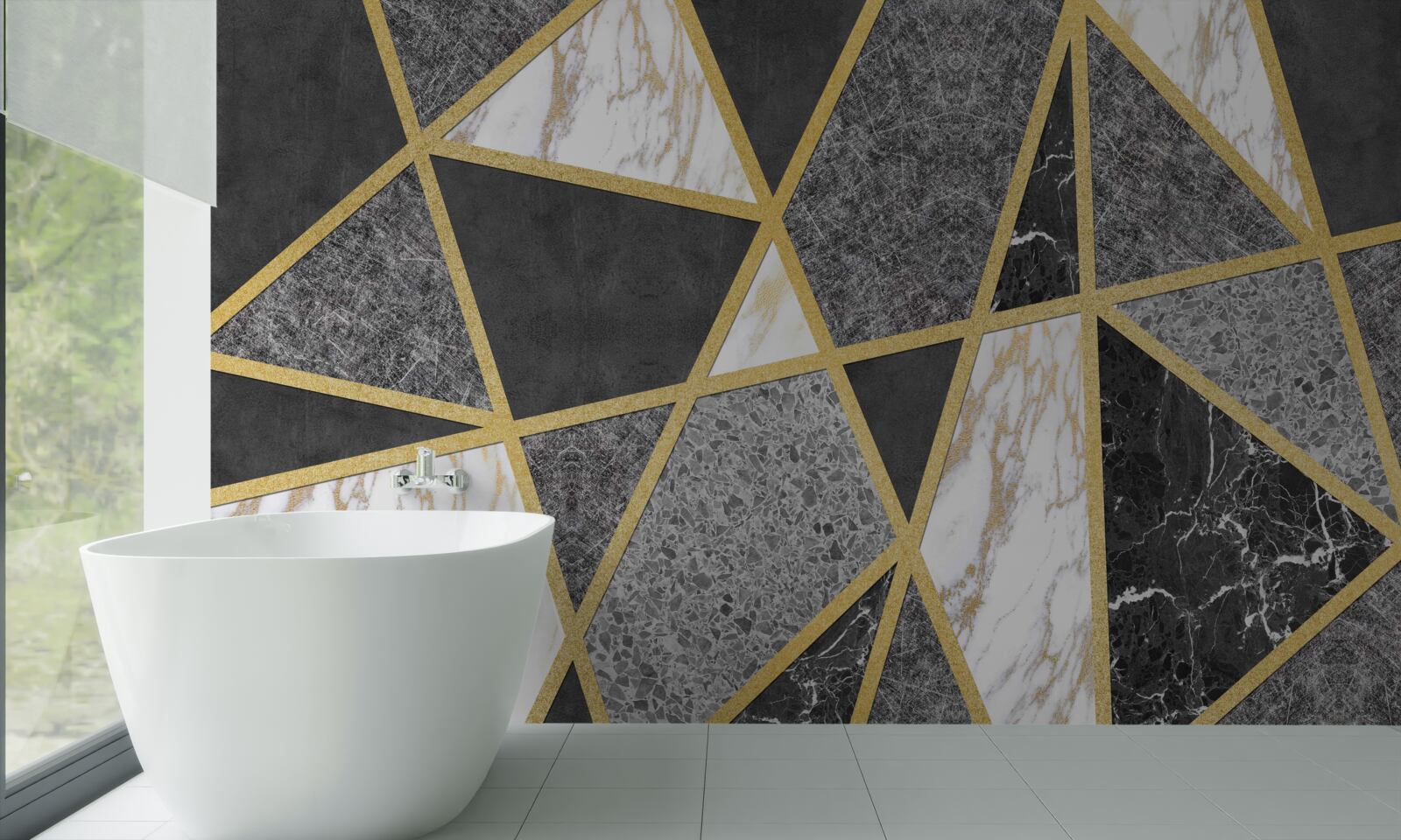 Fototapeta čiernobiela mozaika so zlatými akcentmi