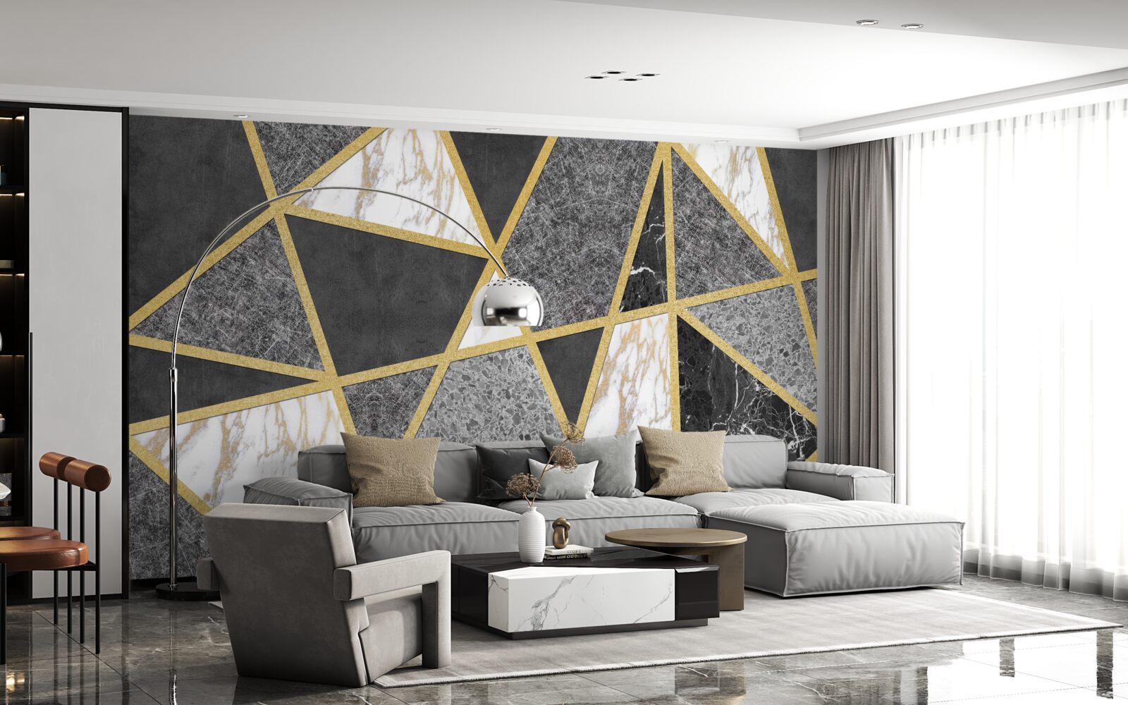 Fototapeta čiernobiela mozaika so zlatými akcentmi