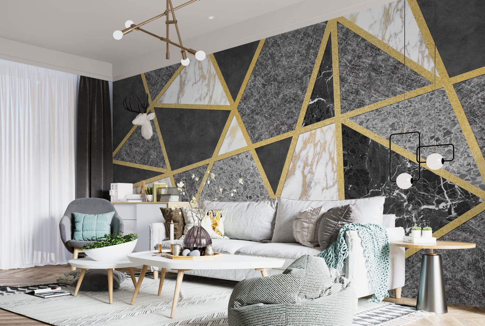 Fototapeta čiernobiela mozaika so zlatými akcentmi