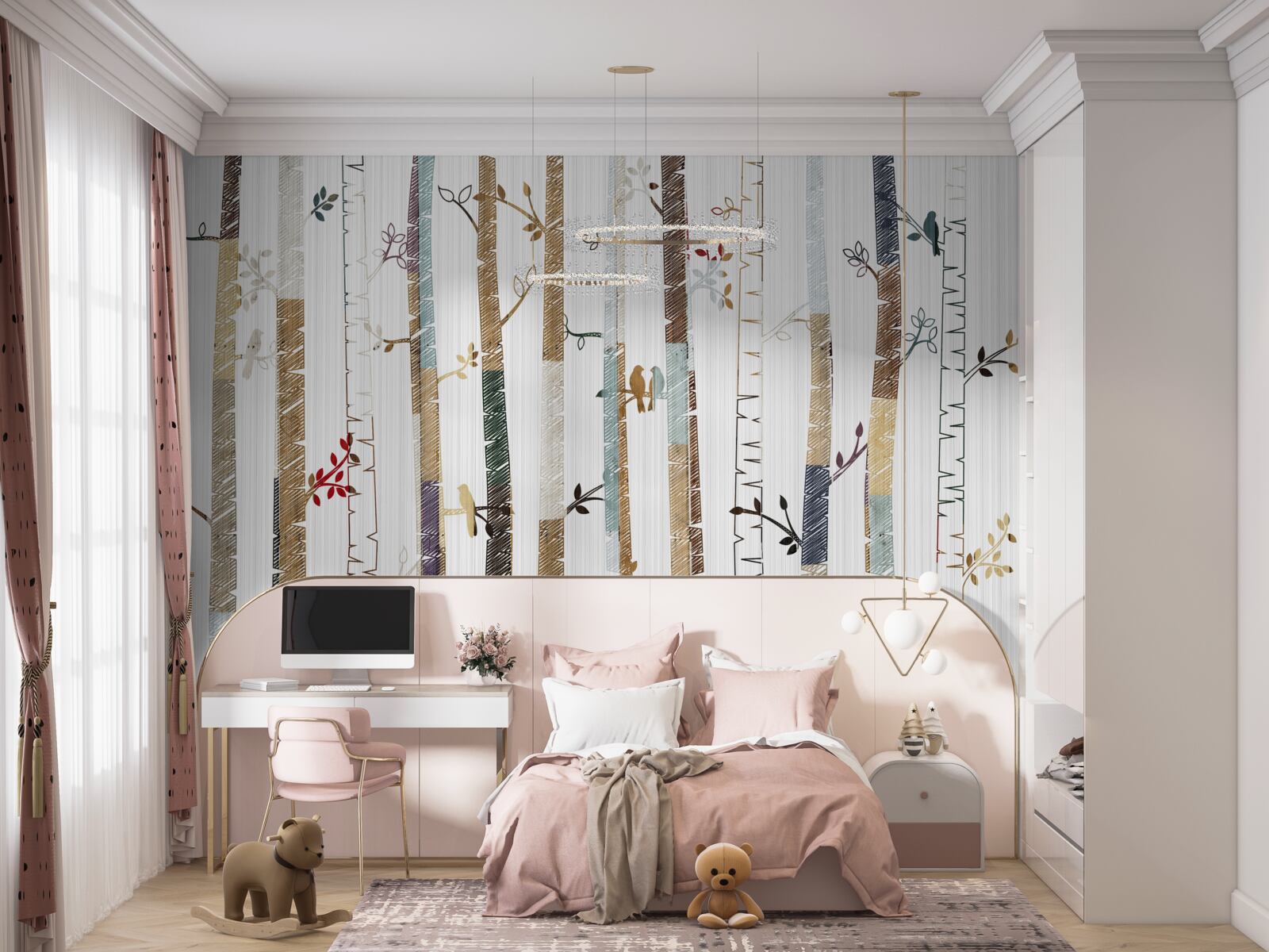 Fototapeta grafické znázornenie rôznych druhov stromov v lese