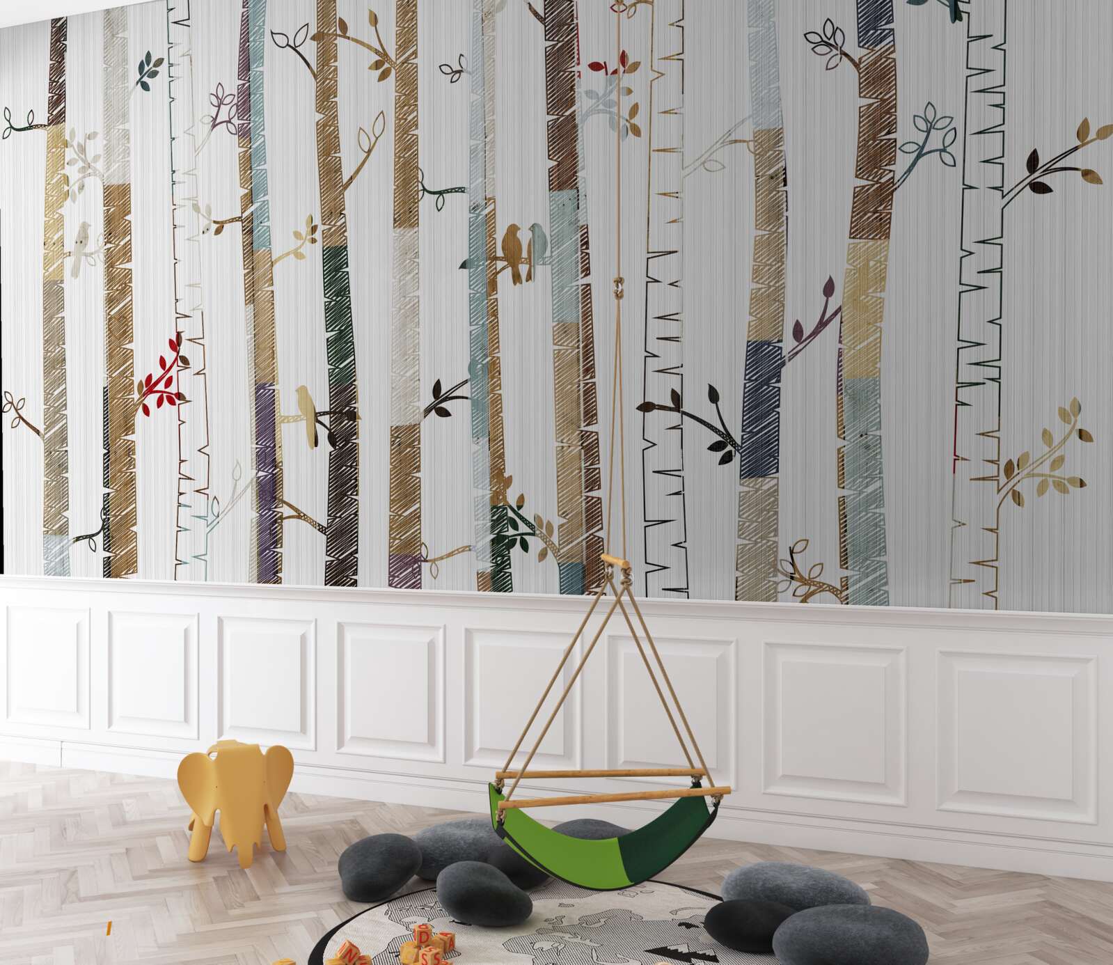 Fototapeta grafické znázornenie rôznych druhov stromov v lese