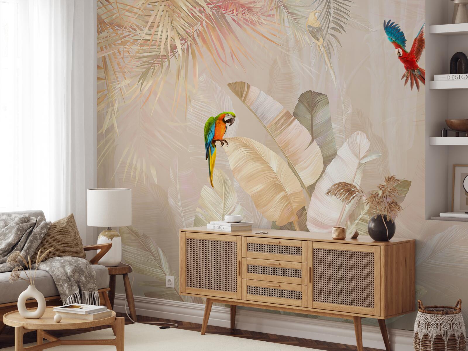 Fototapeta svetlá papraď slúži ako úkryt pre papagáje