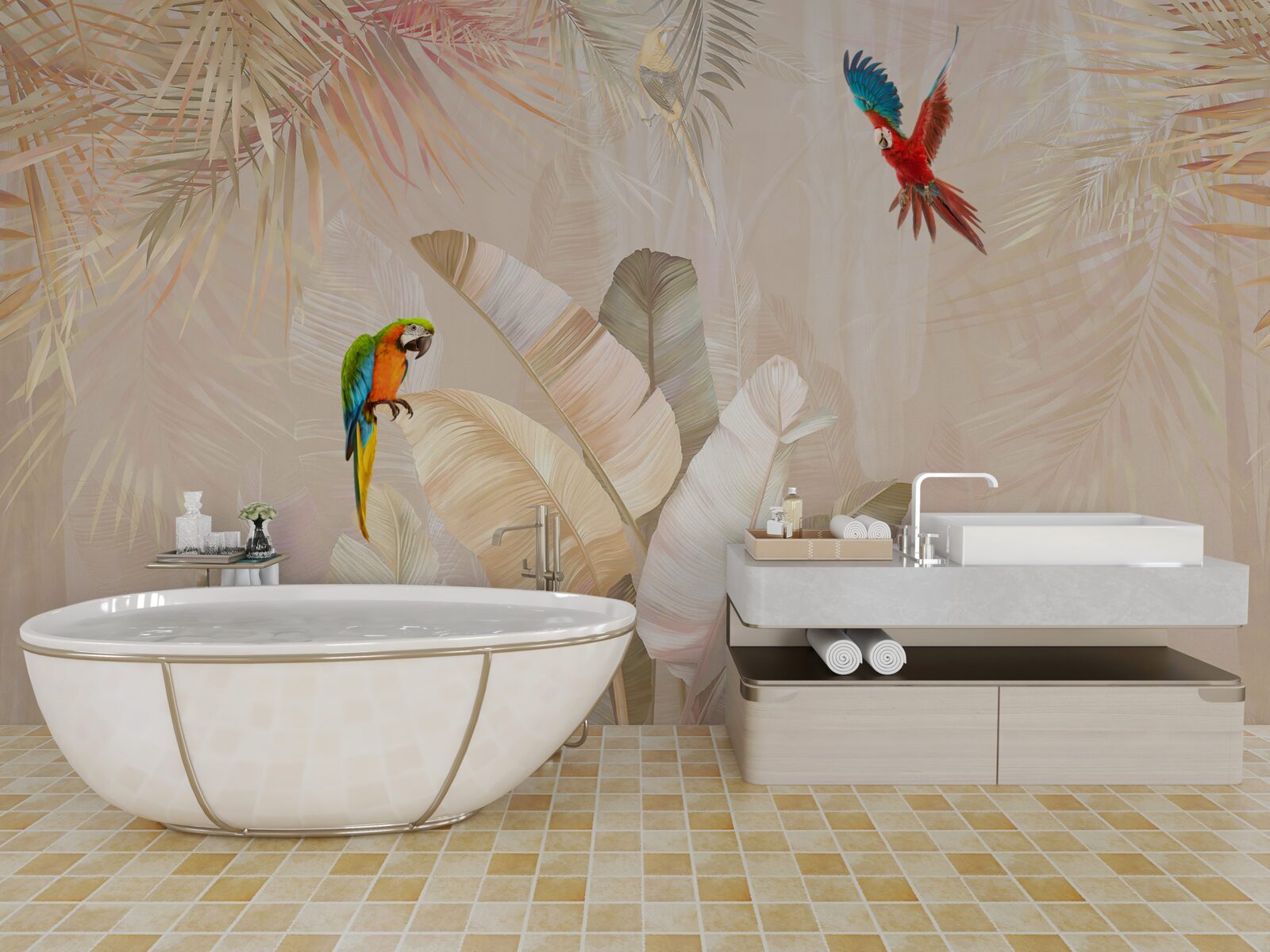 Fototapeta svetlá papraď slúži ako úkryt pre papagáje