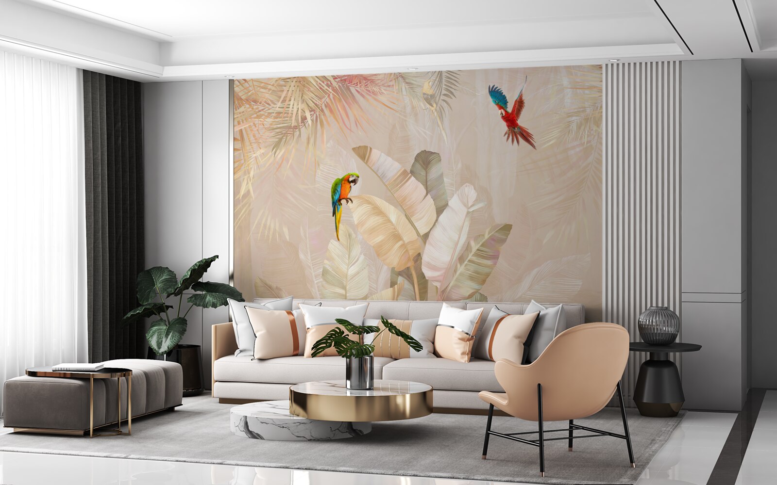 Fototapeta svetlá papraď slúži ako úkryt pre papagáje