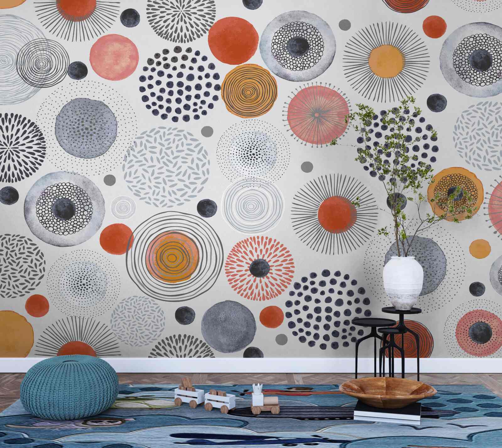 Fototapeta farebné koberce kontrastujúce so sivou