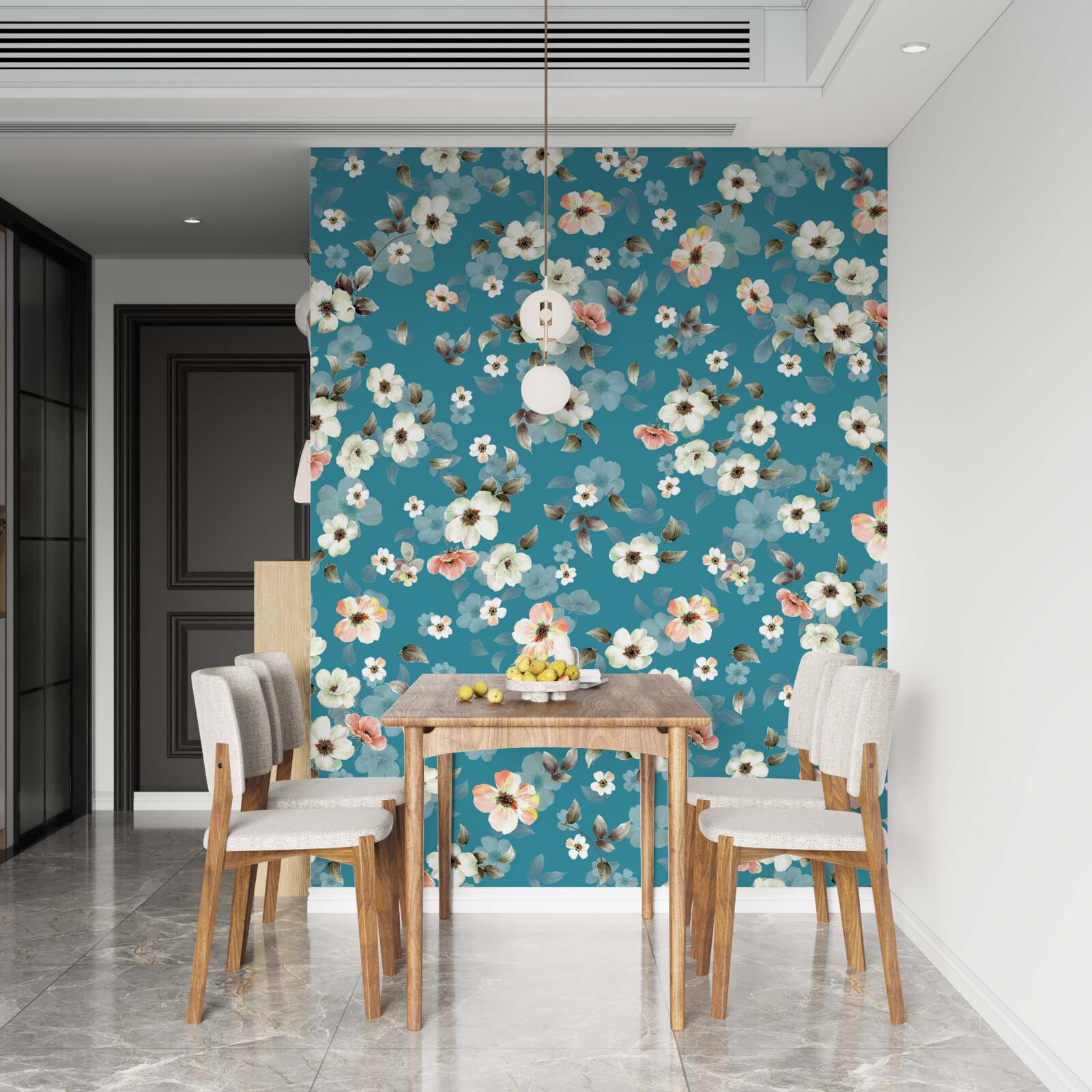 Fototapeta drobné kvietky na modrom podklade