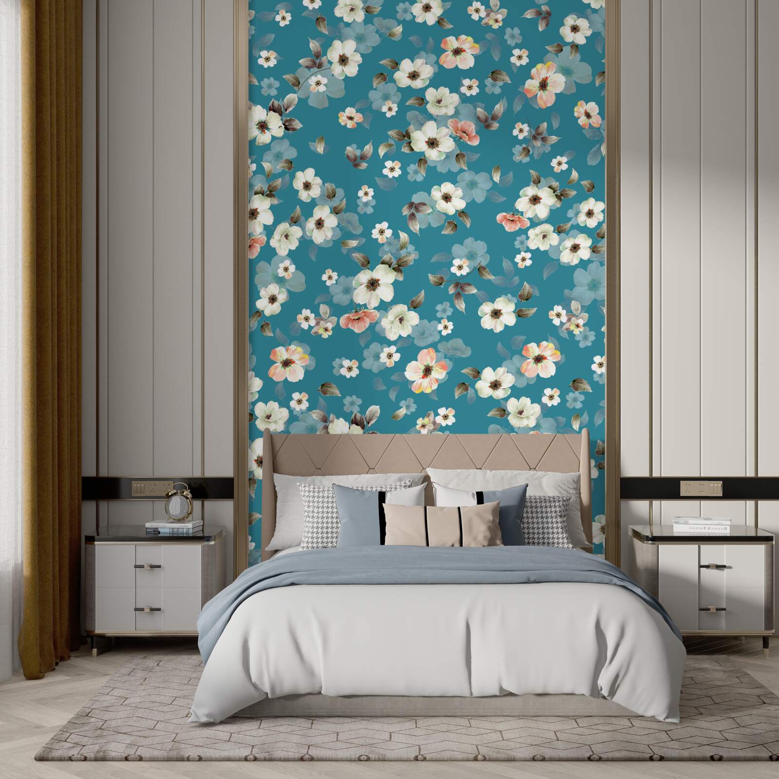 Fototapeta drobné kvietky na modrom podklade