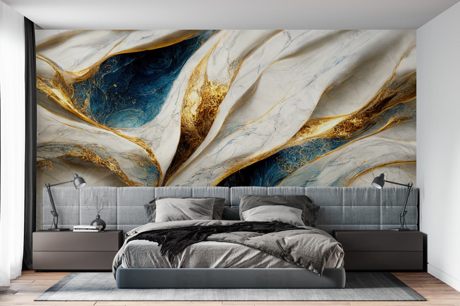 Fototapeta exkluzívny snehobiely mramor so zlátením