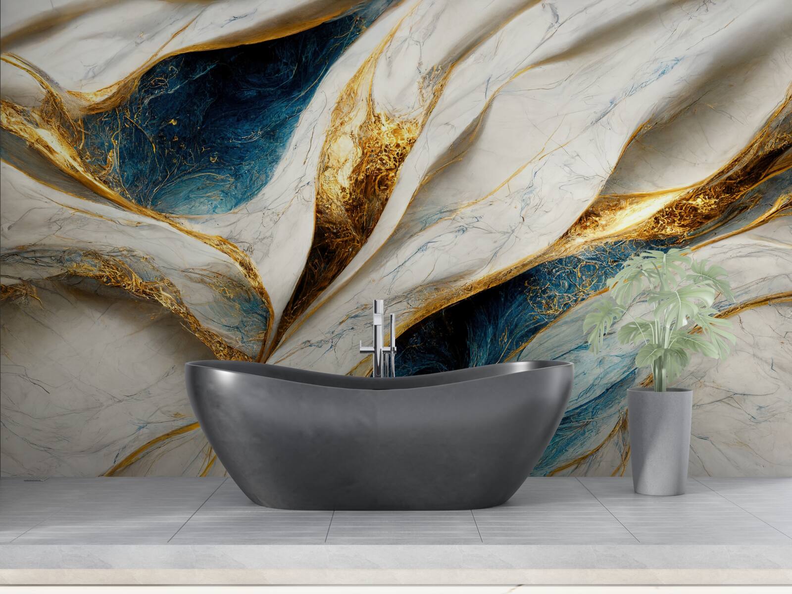 Fototapeta exkluzívny snehobiely mramor so zlátením