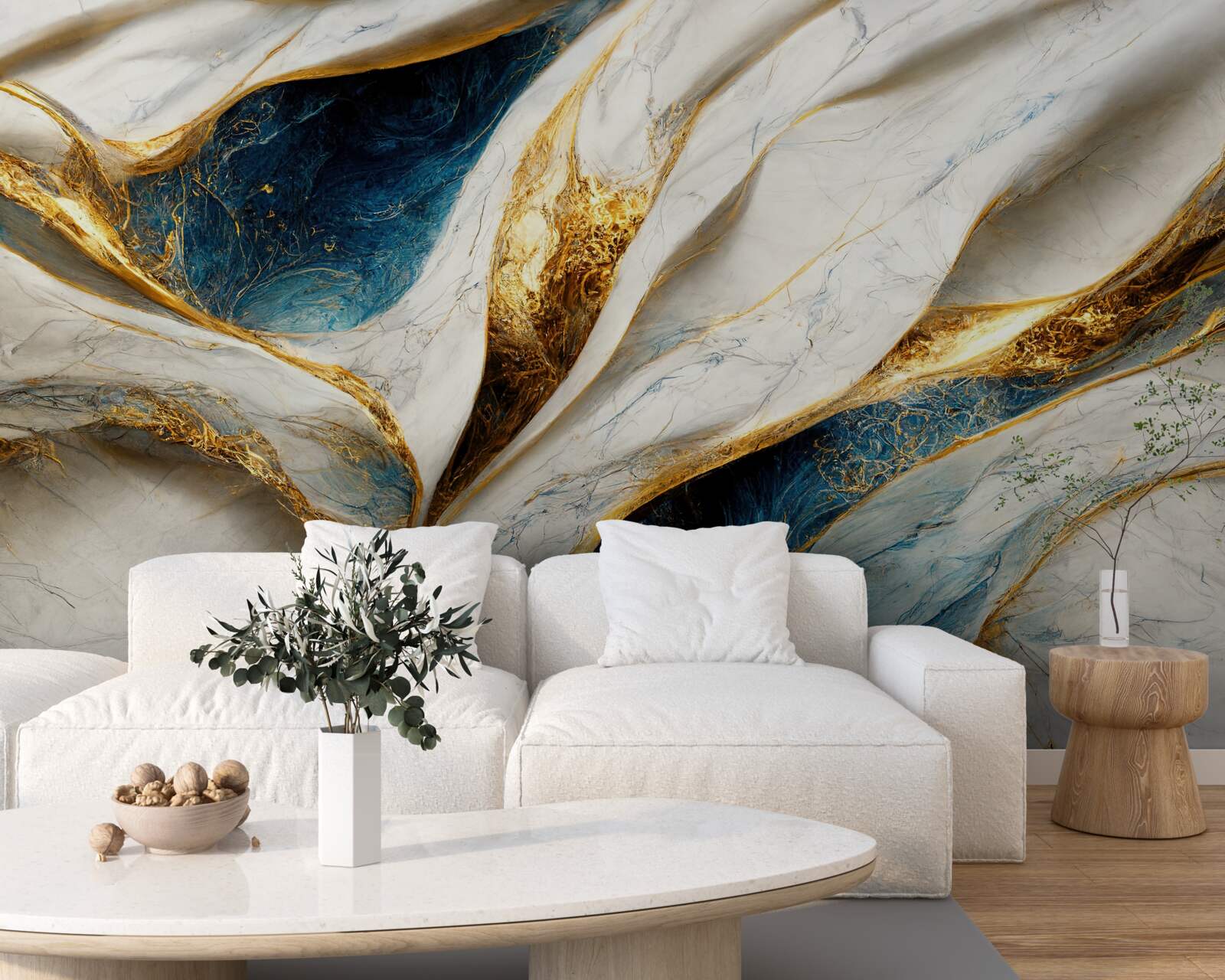 Fototapeta exkluzívny snehobiely mramor so zlátením