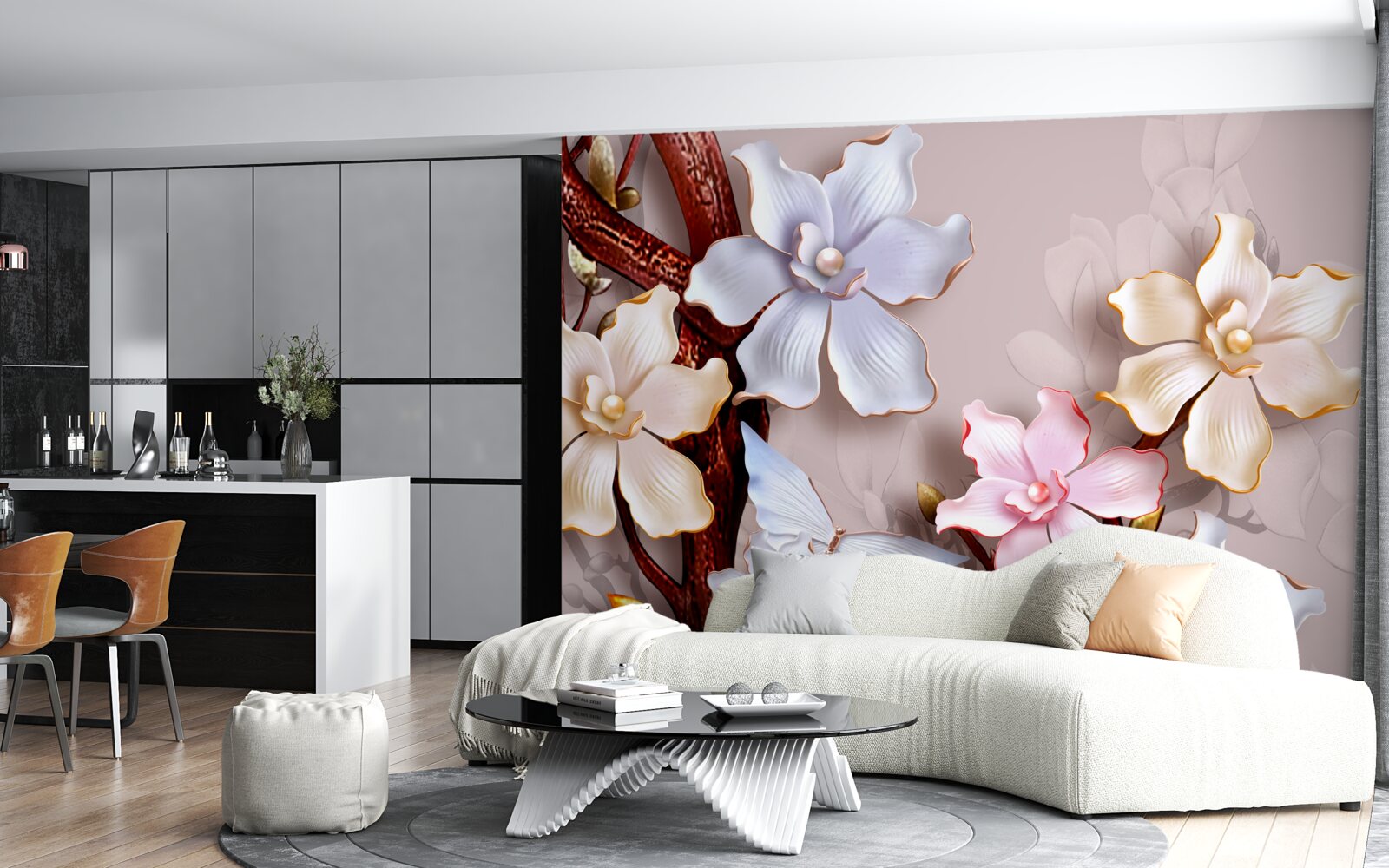 Fototapeta kvety v rôznych odtieňoch na jemnom pozadí