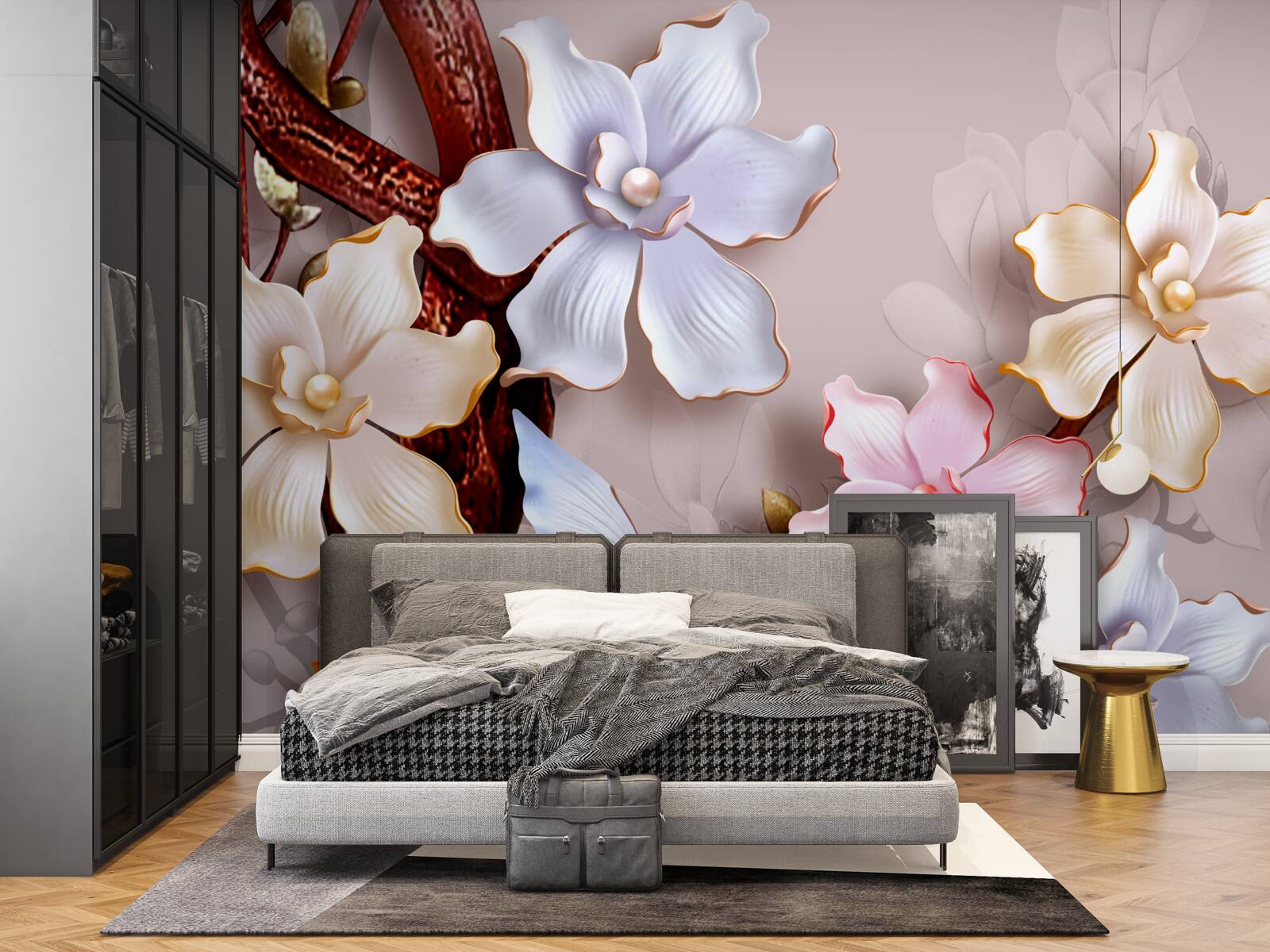 Fototapeta kvety v rôznych odtieňoch na jemnom pozadí