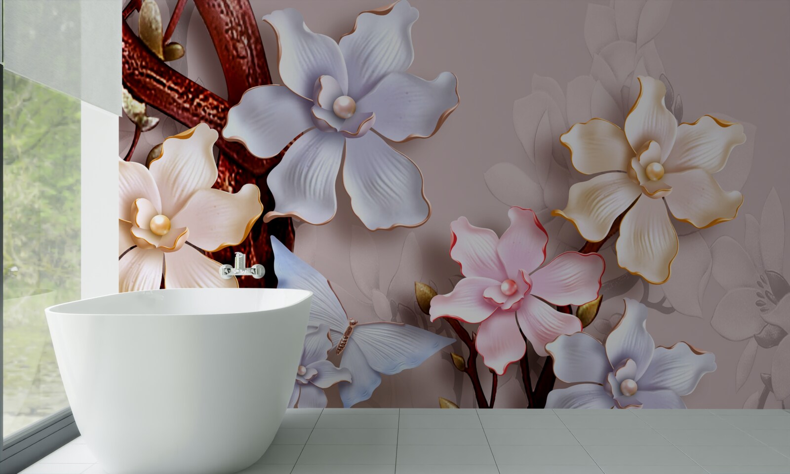 Fototapeta kvety v rôznych odtieňoch na jemnom pozadí