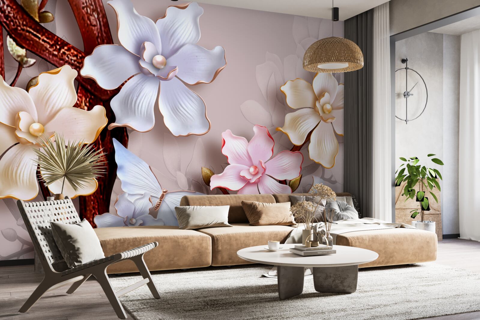 Fototapeta kvety v rôznych odtieňoch na jemnom pozadí