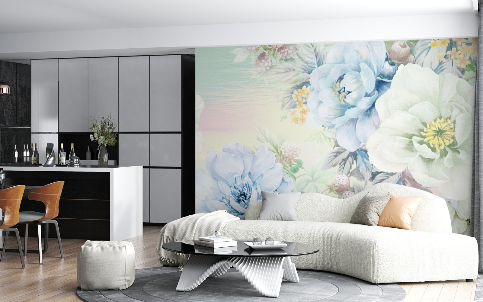 Fototapeta kvety v odtieňoch bielej a modrej