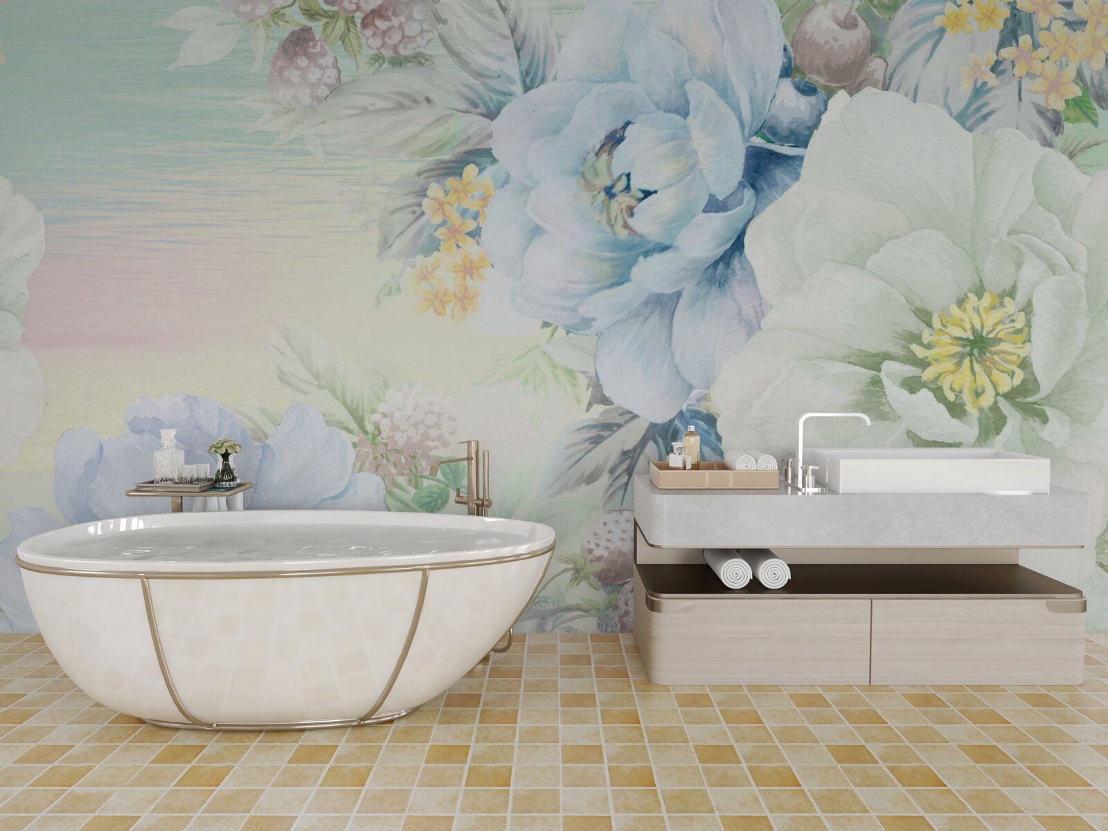 Fototapeta kvety v odtieňoch bielej a modrej