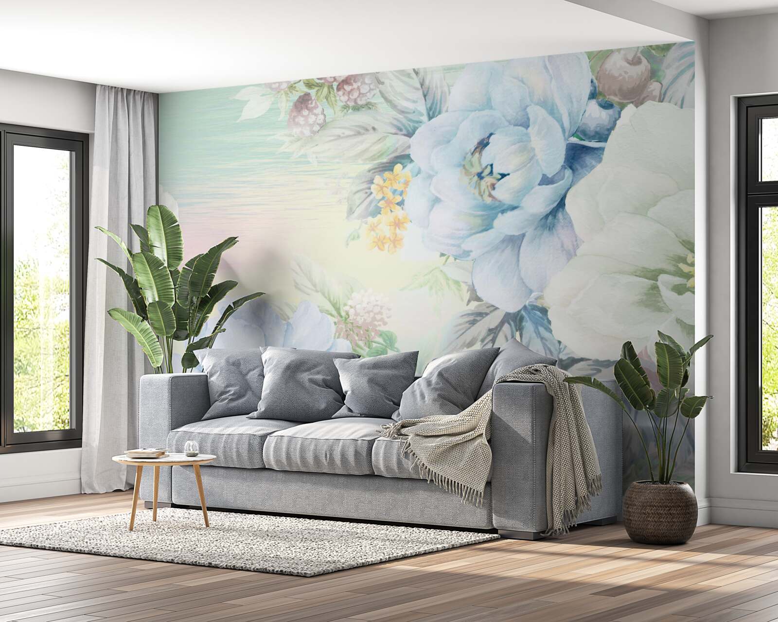 Fototapeta kvety v odtieňoch bielej a modrej