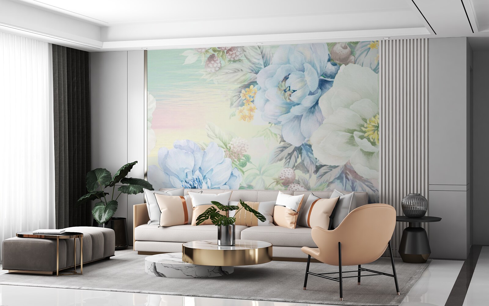 Fototapeta kvety v odtieňoch bielej a modrej