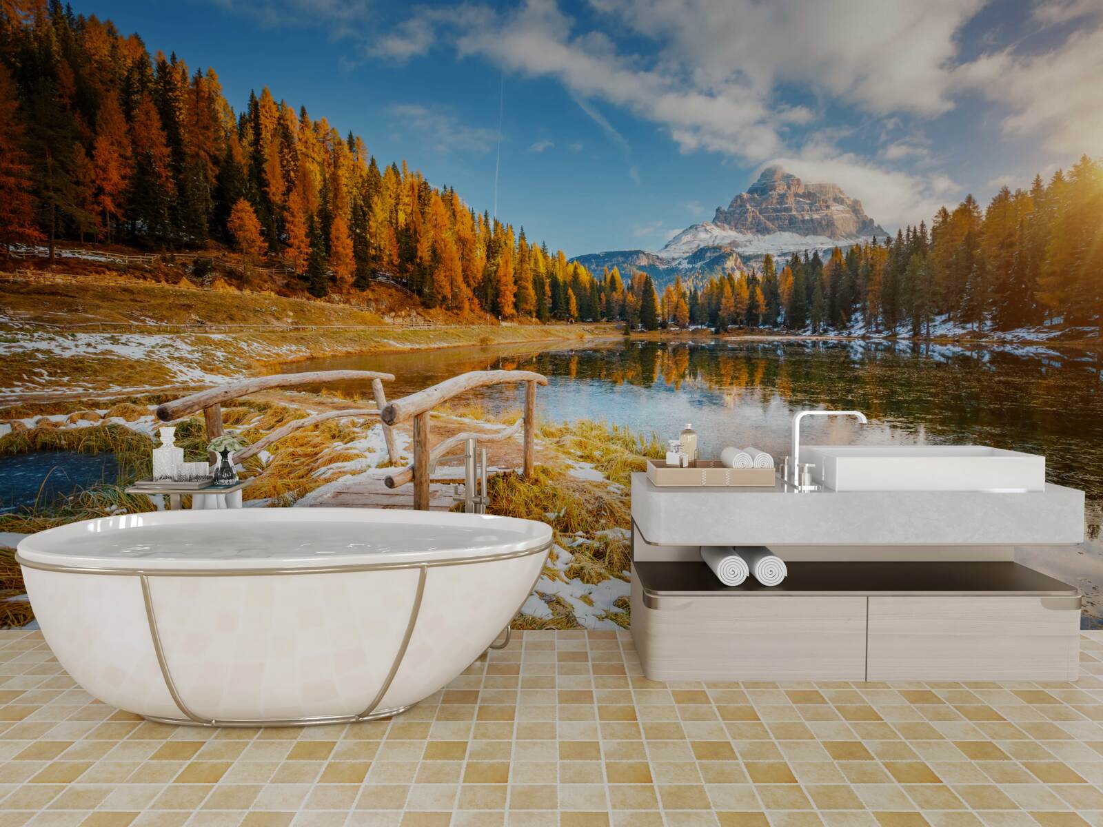 Fototapeta jesenná krajina s horou na obzore