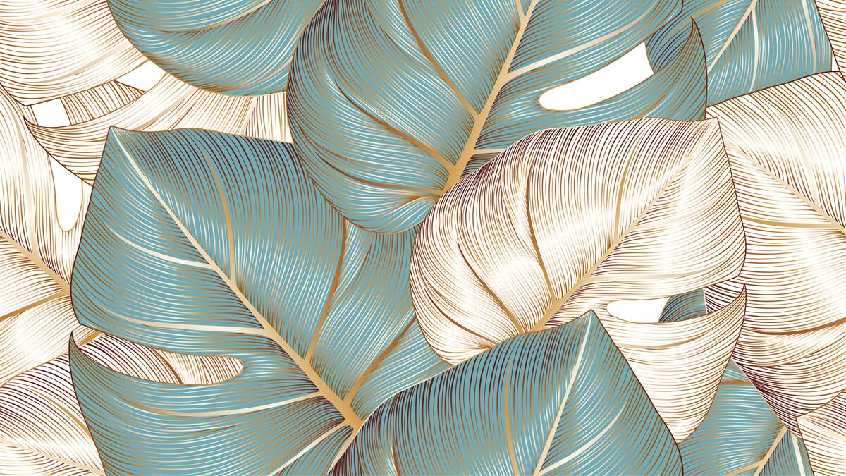 Fototapeta veľké listy v zelenej a zlatej farbe