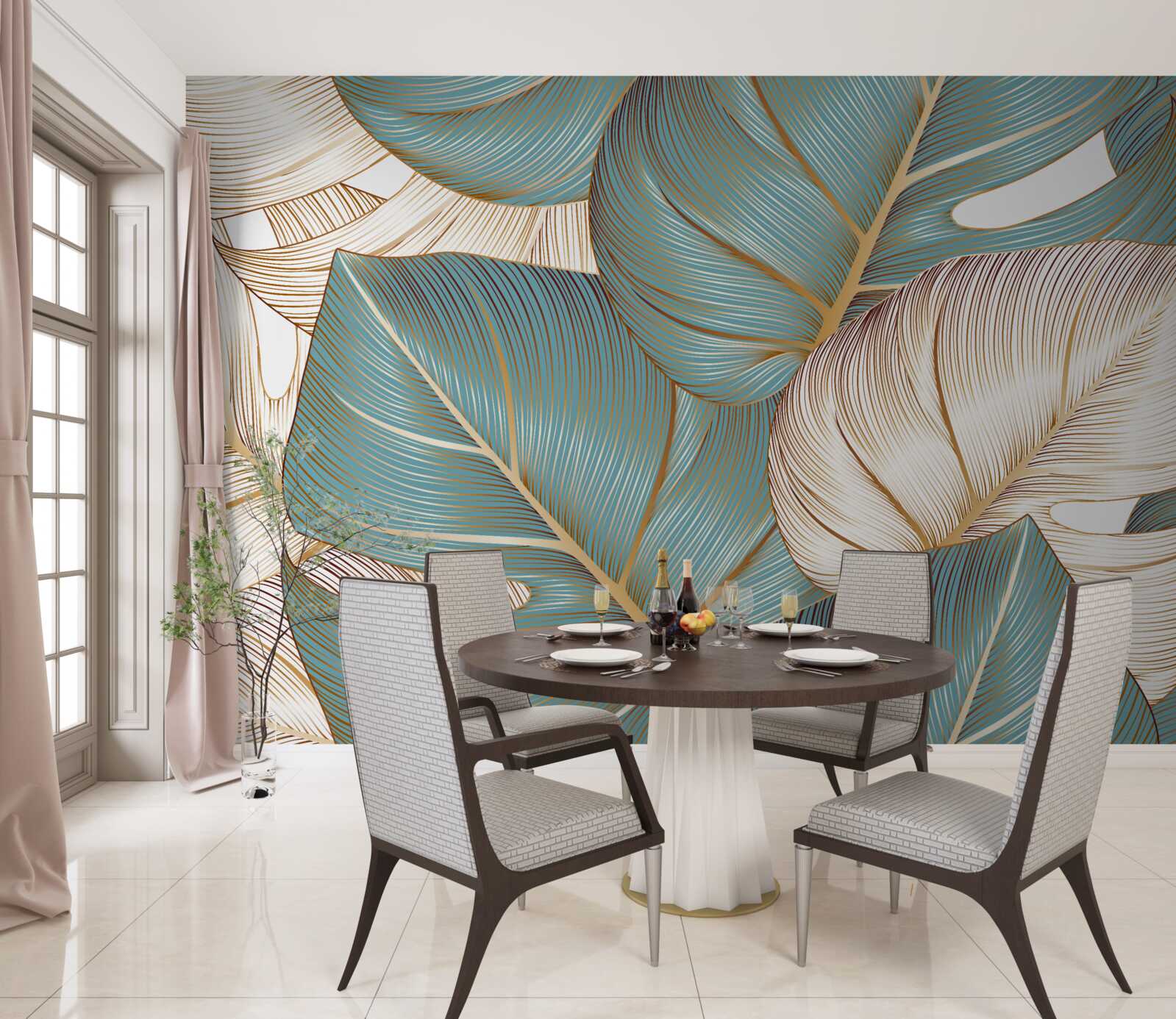 Fototapeta veľké listy v zelenej a zlatej farbe