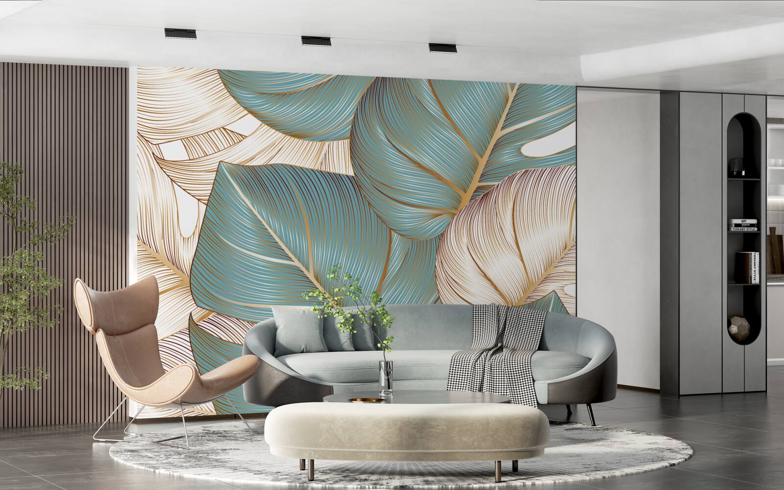 Fototapeta veľké listy v zelenej a zlatej farbe