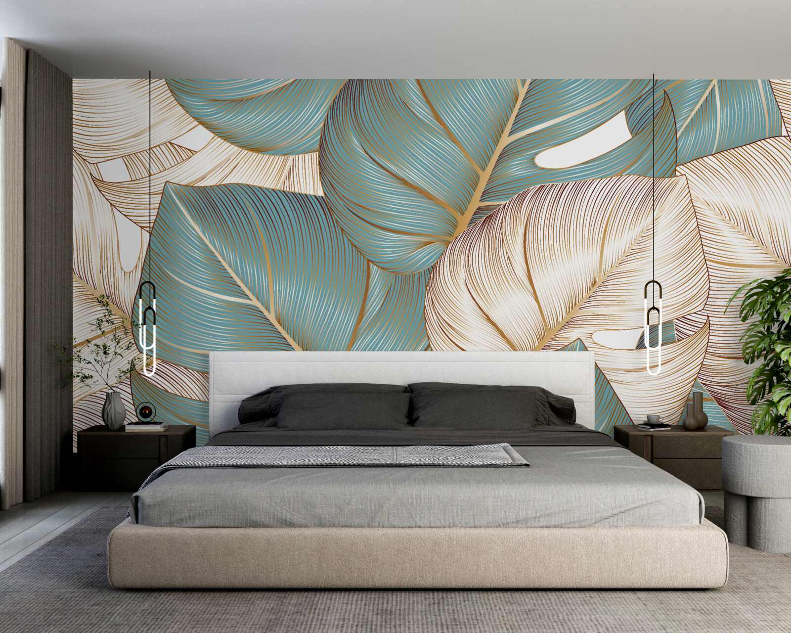 Fototapeta veľké listy v zelenej a zlatej farbe