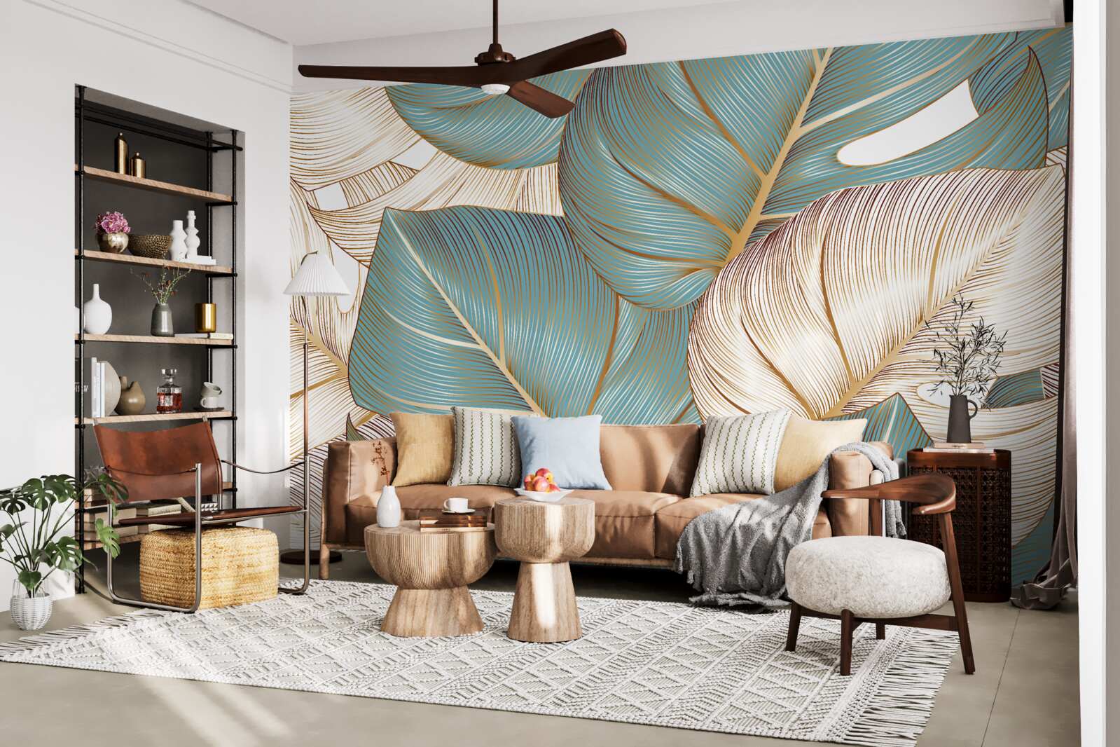 Fototapeta veľké listy v zelenej a zlatej farbe