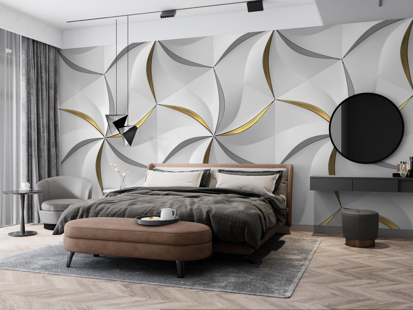 Fototapeta šedé a zlaté víry na bielom pozadí