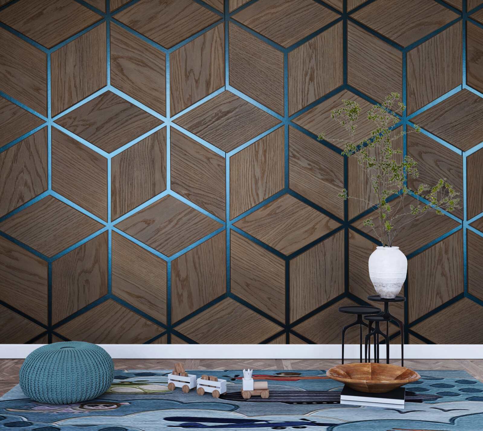 Fototapeta drevená podlaha s čiernymi pruhmi