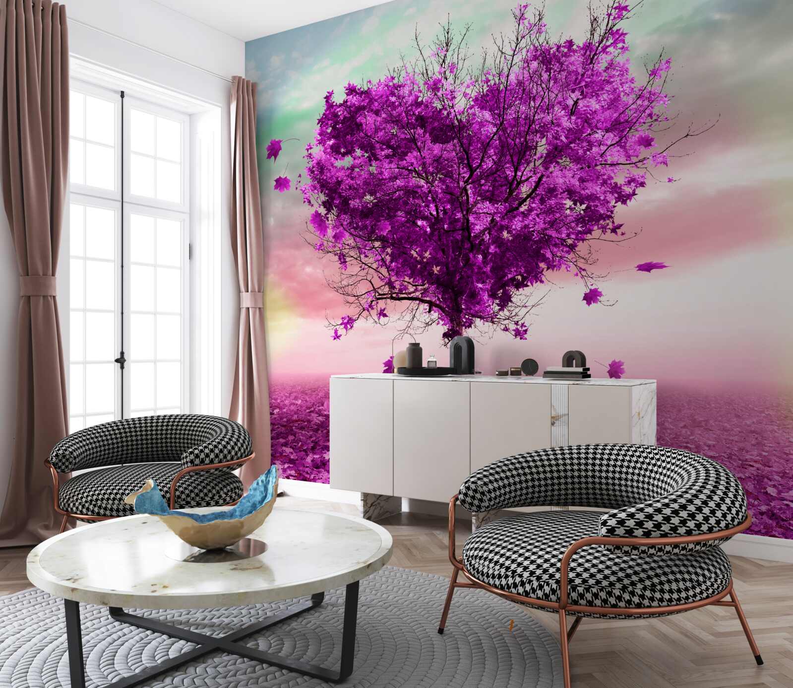 Fototapeta strom s fialovými padajúcimi listami