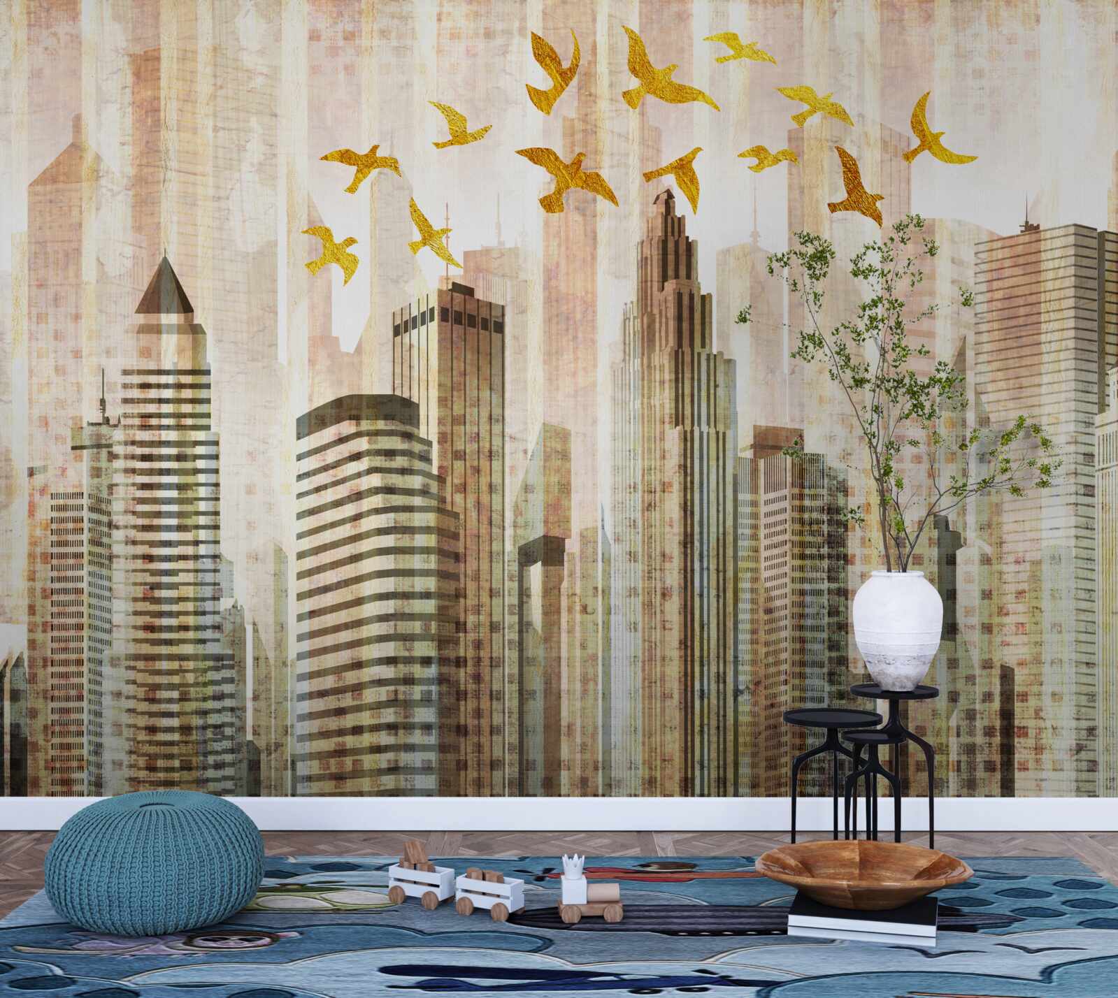 Fototapeta mrakodrapy, nad ktorými lietajú vtáky