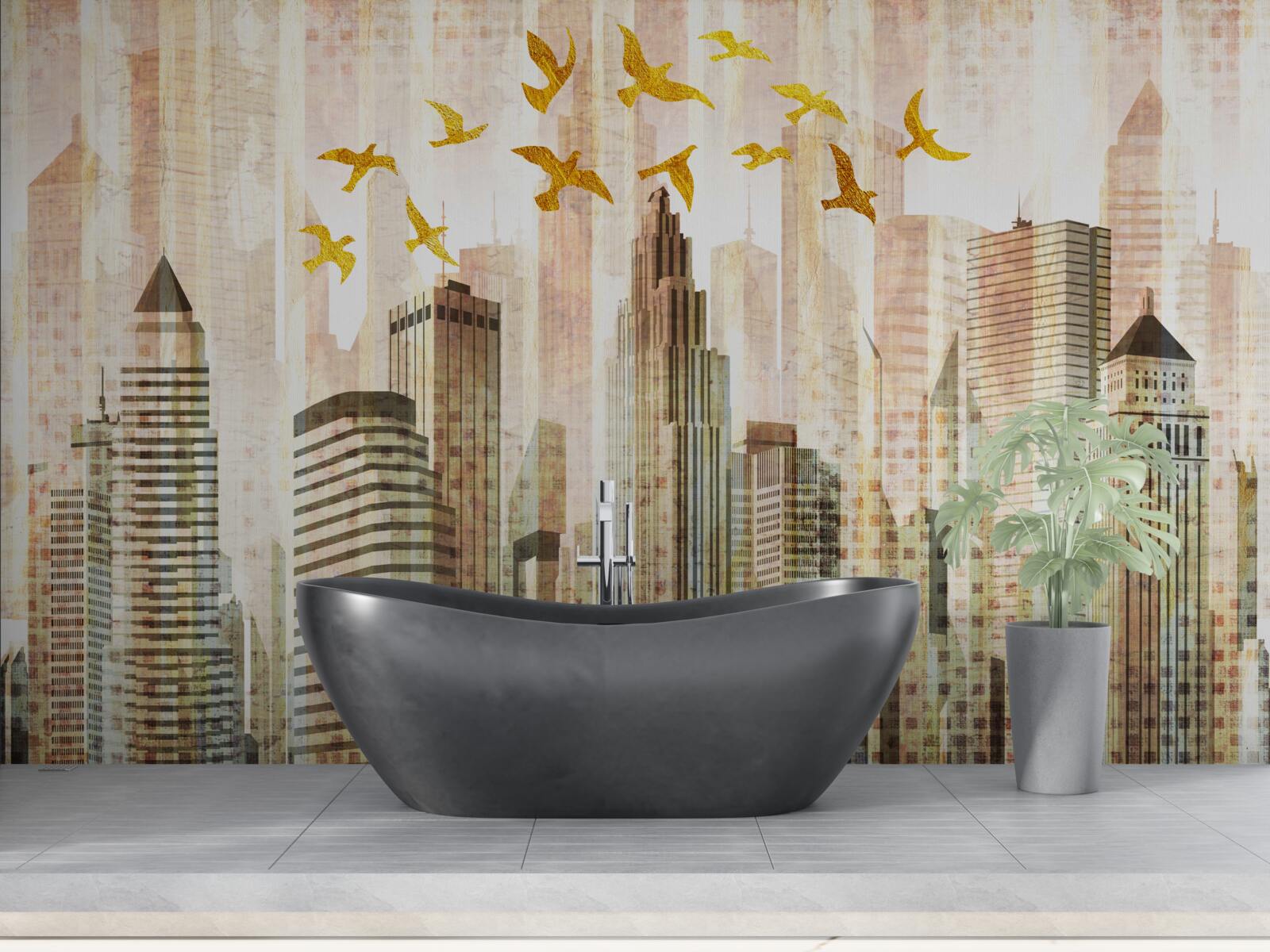 Fototapeta mrakodrapy, nad ktorými lietajú vtáky