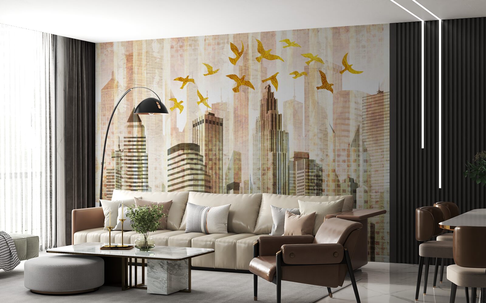 Fototapeta mrakodrapy, nad ktorými lietajú vtáky