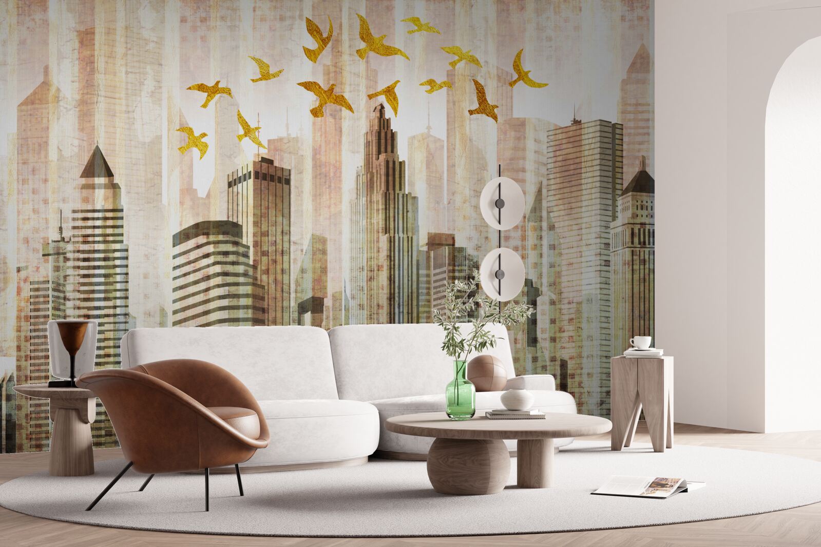Fototapeta mrakodrapy, nad ktorými lietajú vtáky