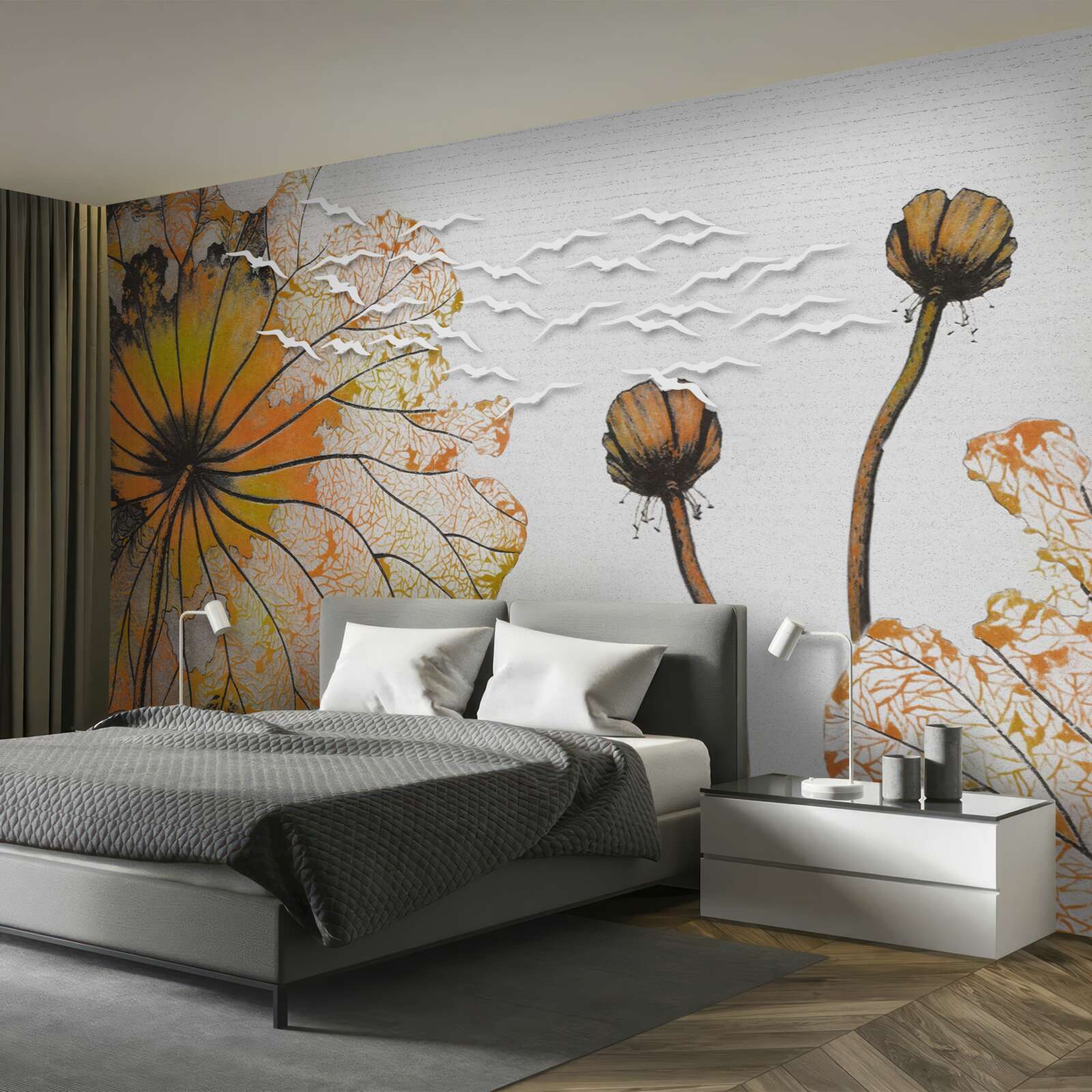 Fototapeta veľké kvitnúce kvety a ich neotvorené púčiky