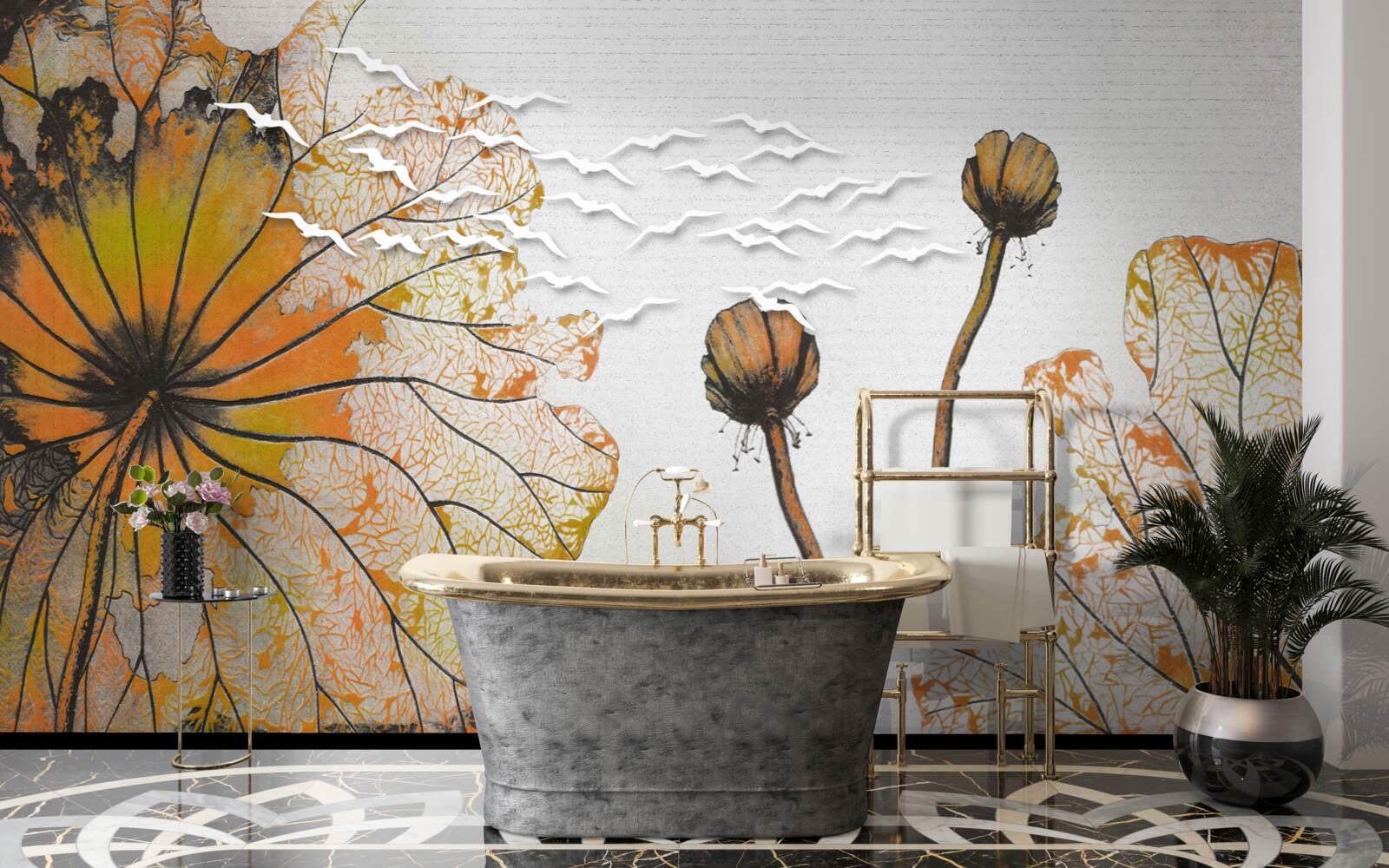 Fototapeta veľké kvitnúce kvety a ich neotvorené púčiky