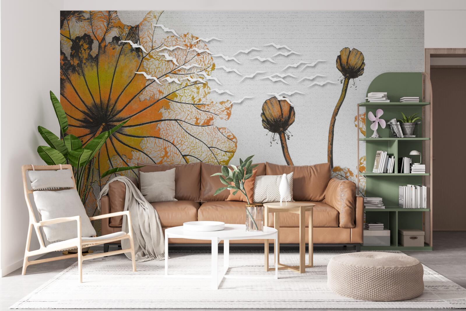 Fototapeta veľké kvitnúce kvety a ich neotvorené púčiky