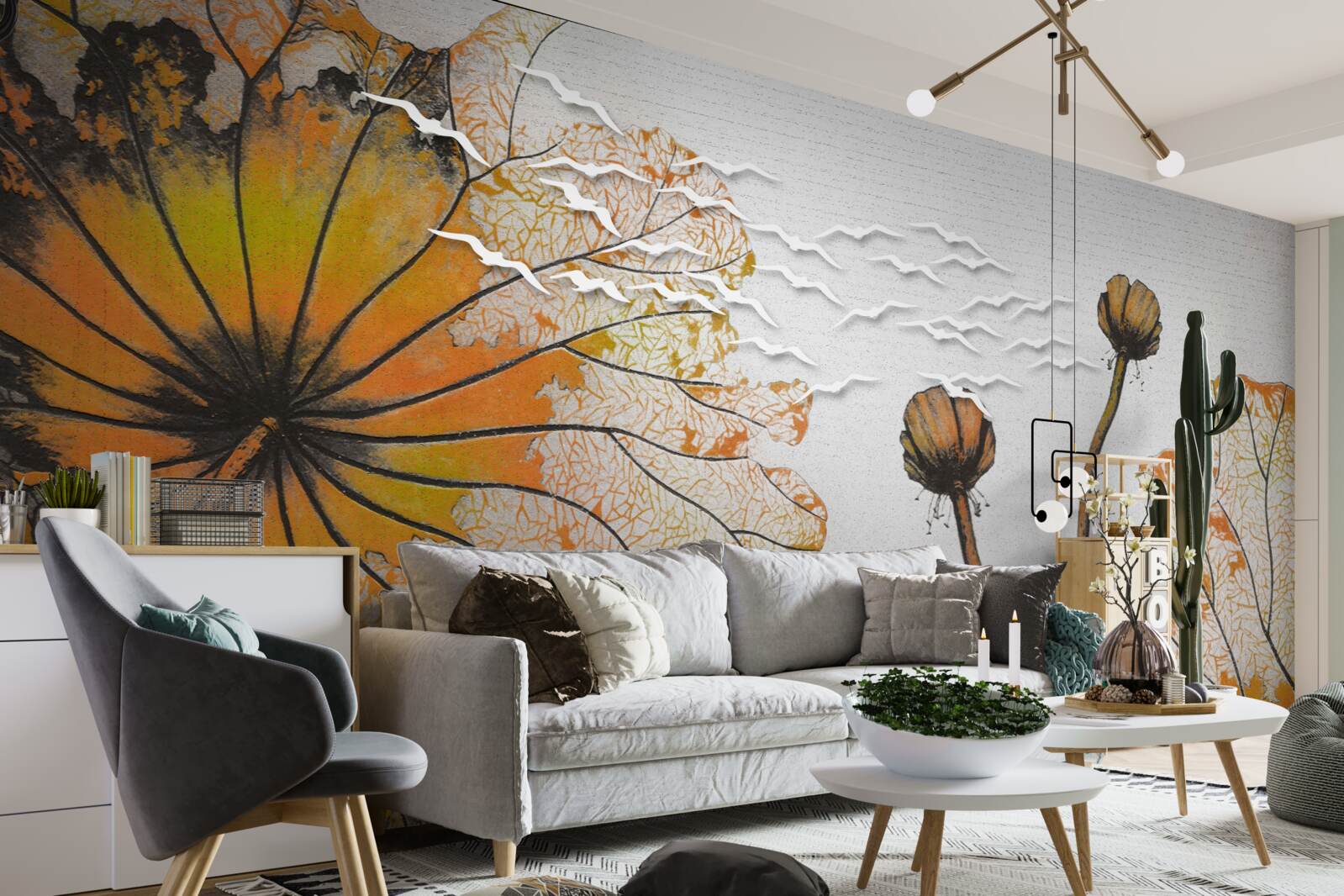 Fototapeta veľké kvitnúce kvety a ich neotvorené púčiky