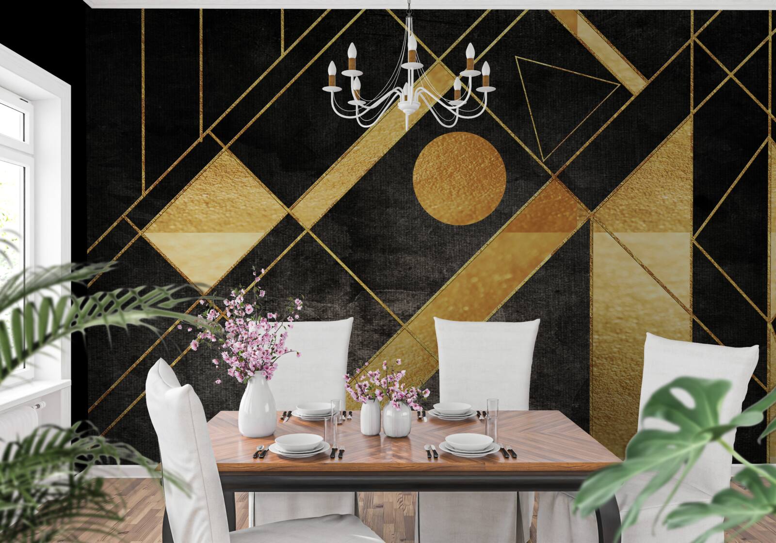 Fototapeta čierne pozadie so zlatými čiarami